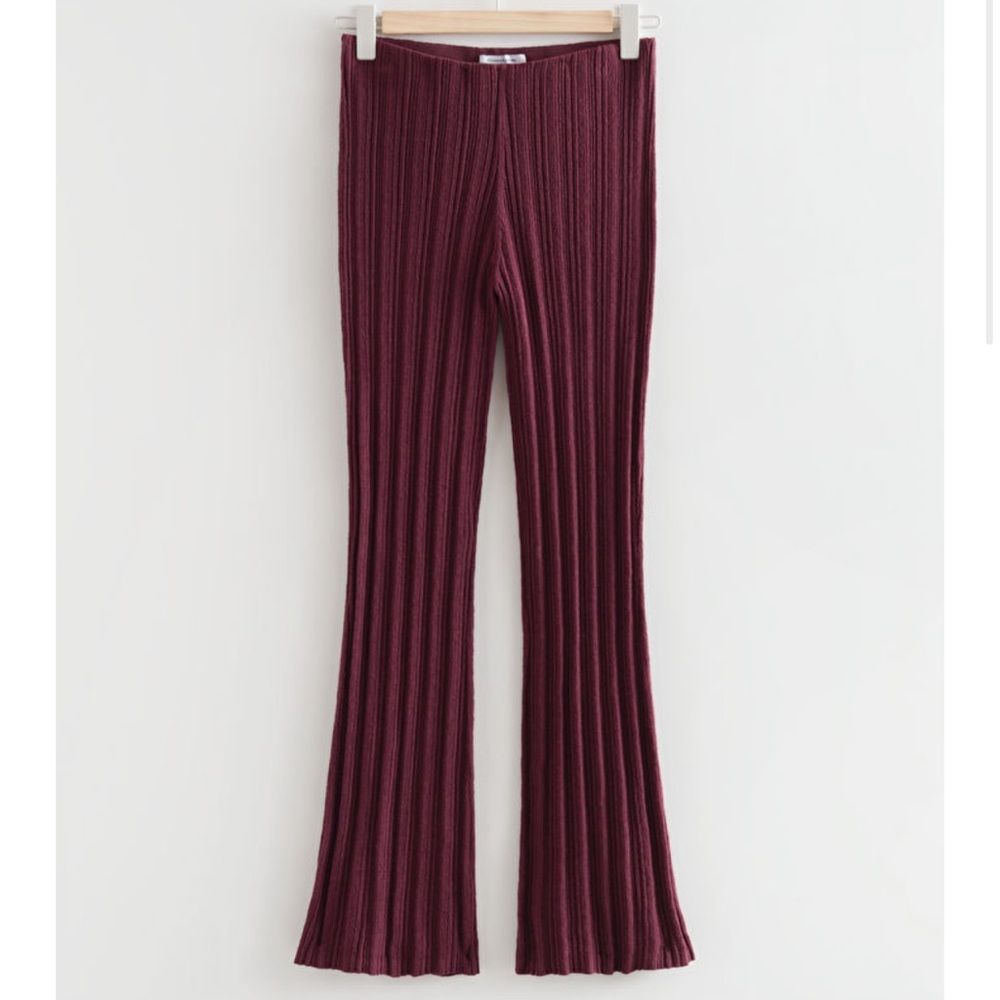 & Other Stories Rib Knit Trousers in Maroon
